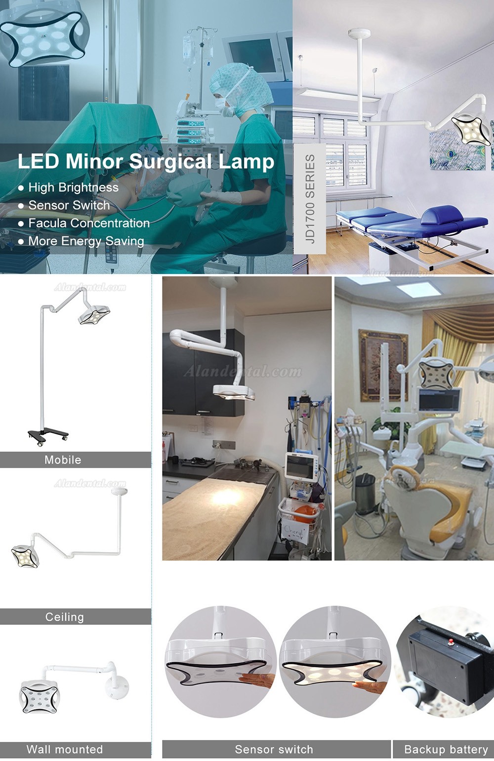 Micare JD1700G Dental LED Surgical Lamp/ Surgery Light Wall Mounted Operating Lamp